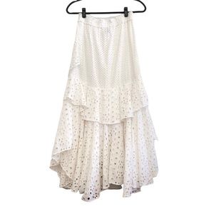 MISA Los Angeles Joseva White 100% cotton Eyelet Tiered Pull-on Maxi Skirt!